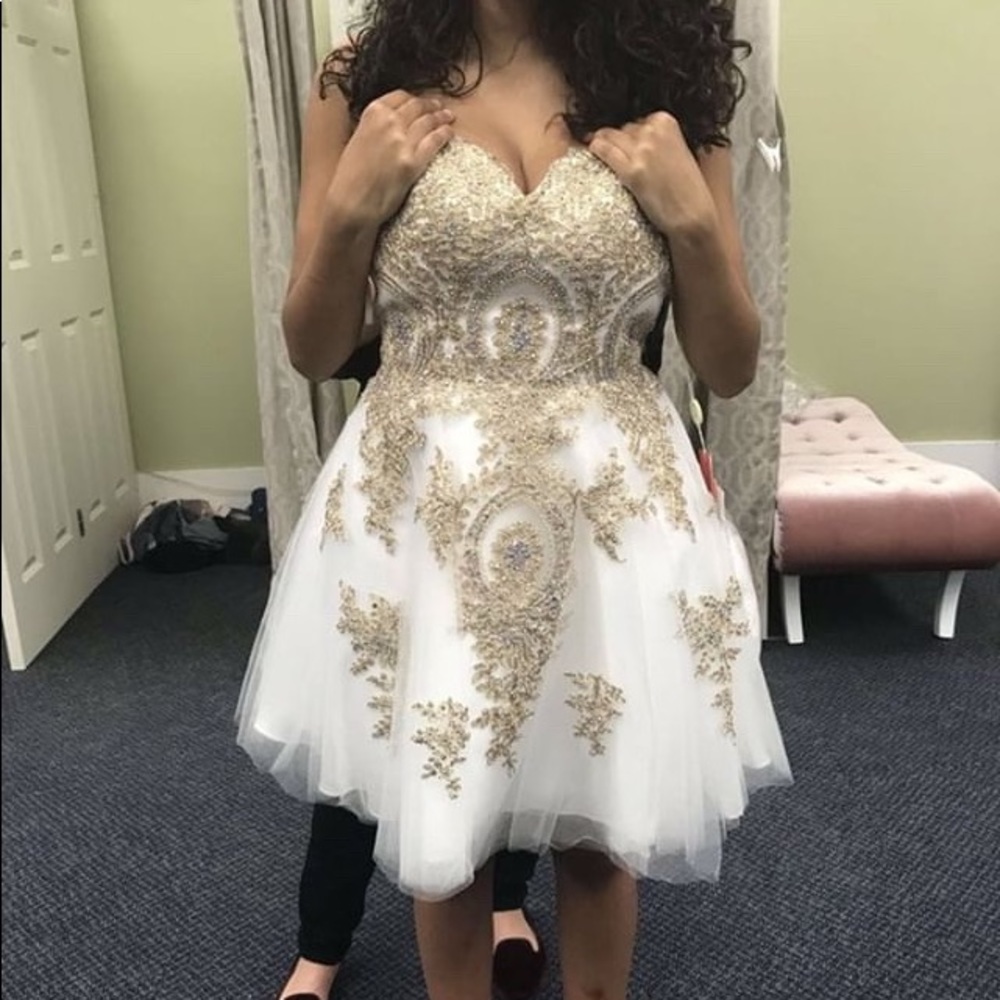 Gold and White homecoming Dress